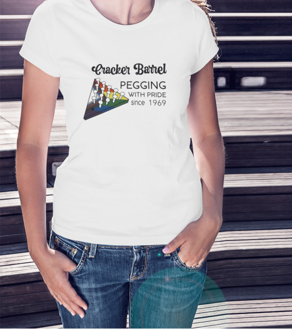 Cracker Barrel Pegging With Pride Since 1969 Rainbow Triangle T-Shirt