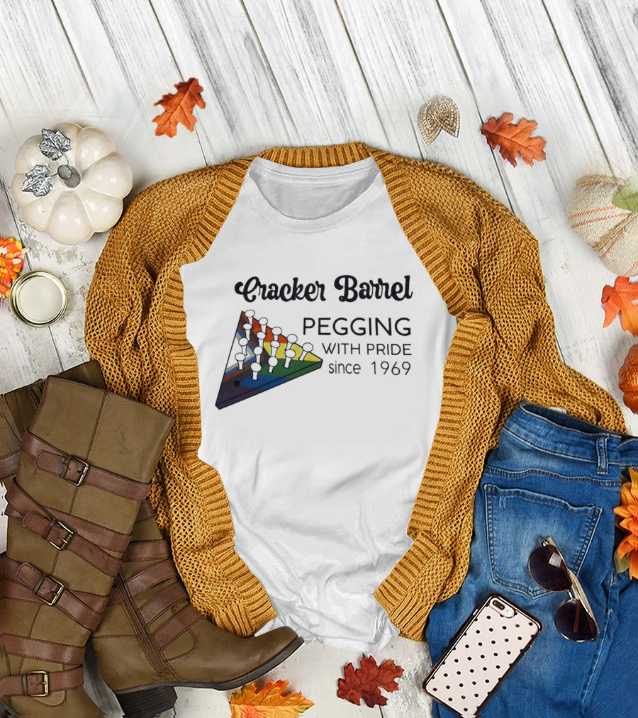 Cracker Barrel Pegging with Pride Since 1969 Rainbow Triangle T-Shirt