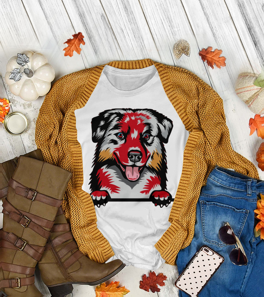Dog Australian Shepherd Colorful T-Shirt