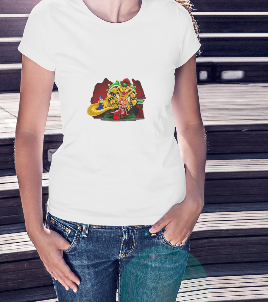 Bowser The Hutt Mario Bros Crossover With Princess Peach And Wizard Koopa T-Shirt