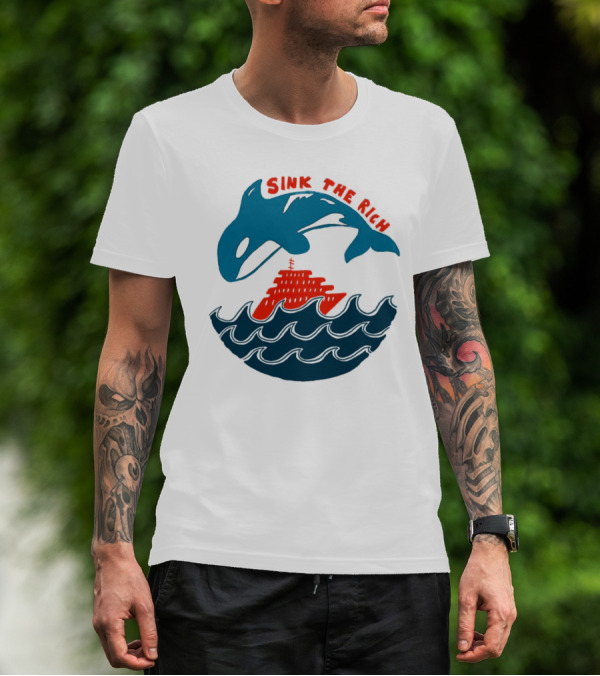 SINK THE RICH Orca And Yacht Sea Scene T-Shirt
