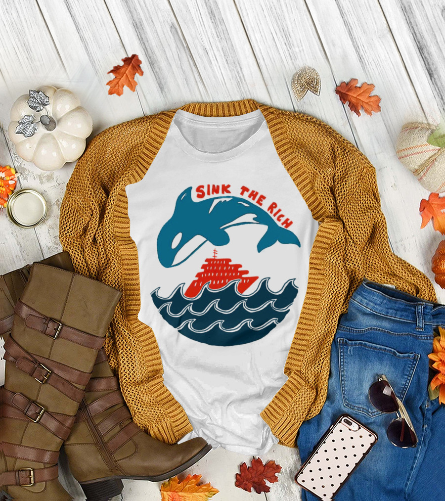 SINK THE RICH Orca and Yacht Sea Scene T-Shirt