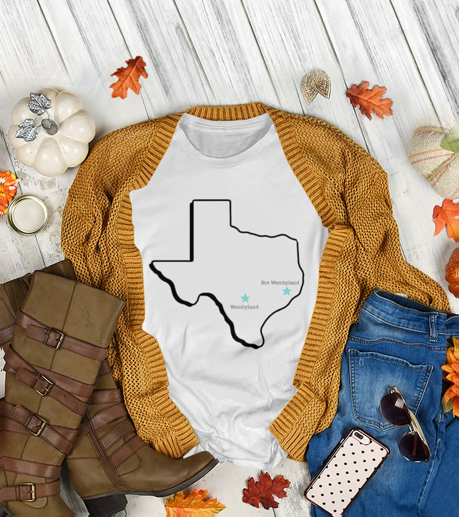 Texas State Map with Wembyland and Not Wembyland Stars T-Shirt