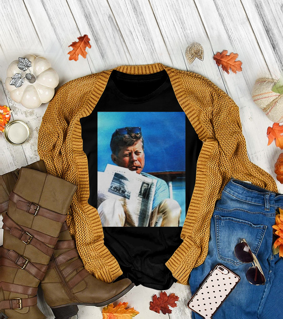 JFK Reading Newspaper on Summer Day T-Shirt