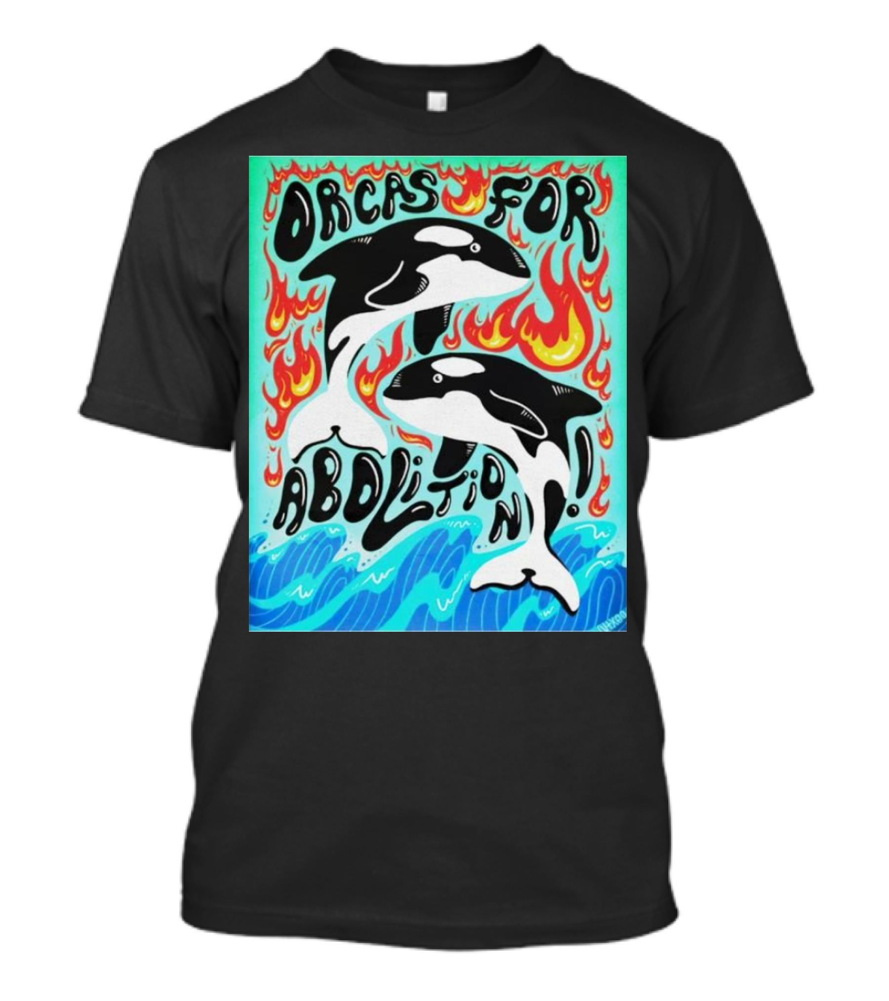 Orcas For Abolition Ocean Waves And Flames T-Shirt