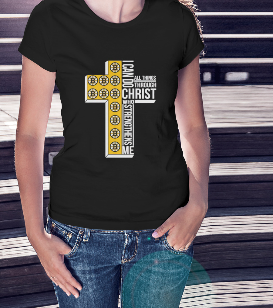 Boston Bruins I Can Do All Things Through Christ Who Strengthens Me Cross T-Shirt