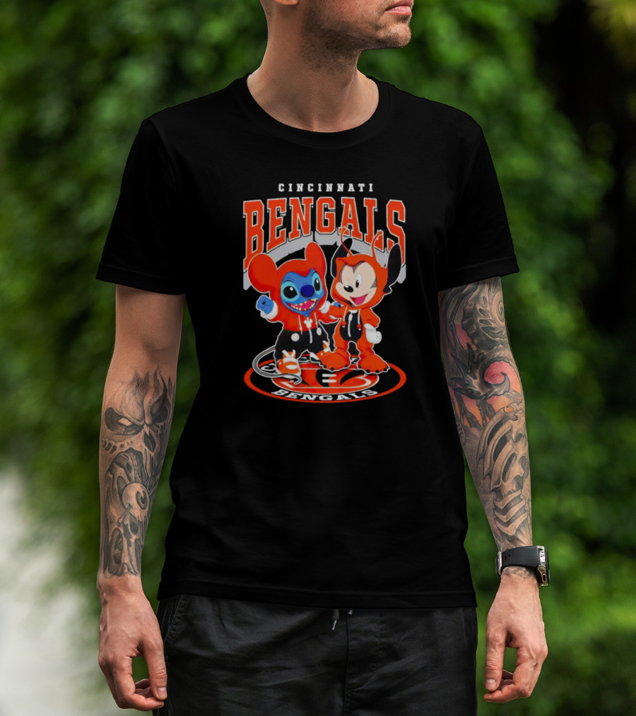 Cincinnati Bengals Mickey And Stitch NFL Collaboration T-Shirt