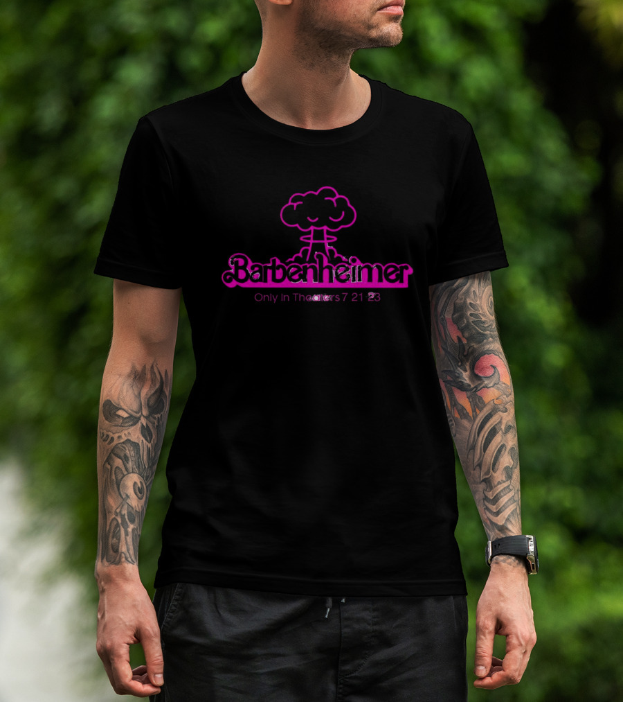 Barbenheimer Only In Theaters 7 21 23 Pink Explosion T-Shirt