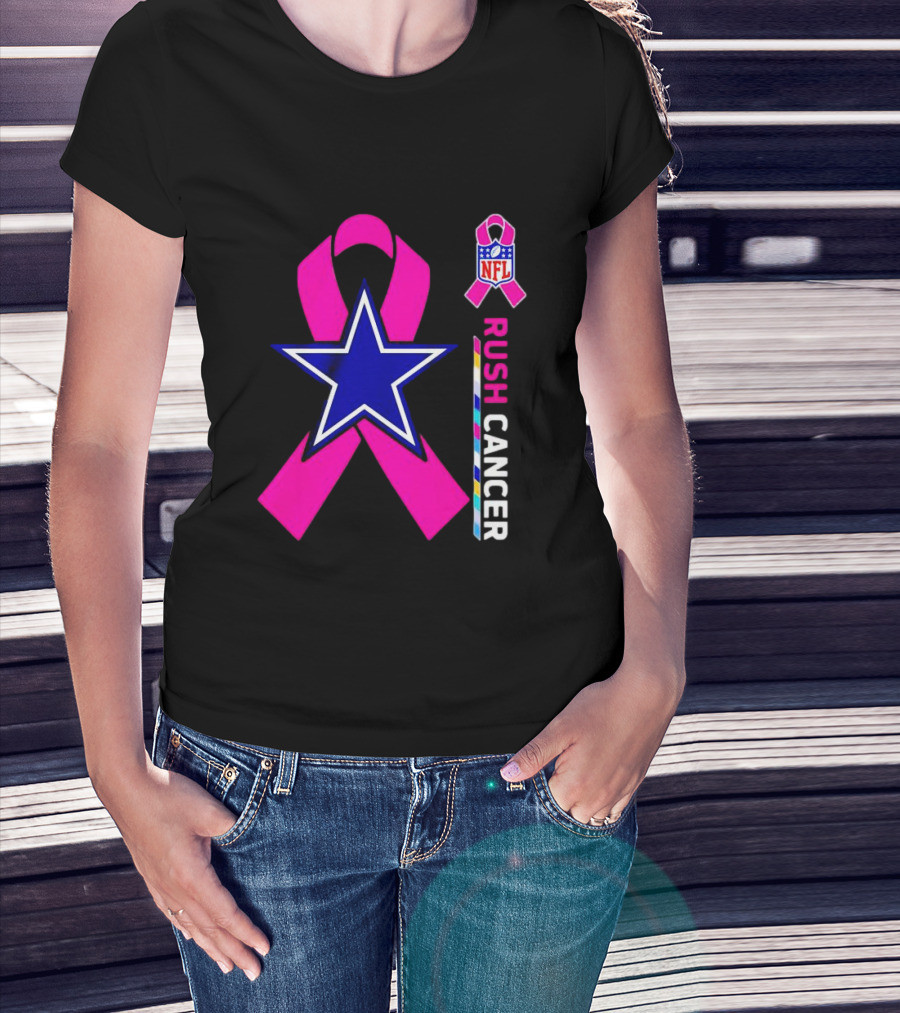 Dallas Cowboys NFL Rush Cancer Pink Ribbon Star T-Shirt