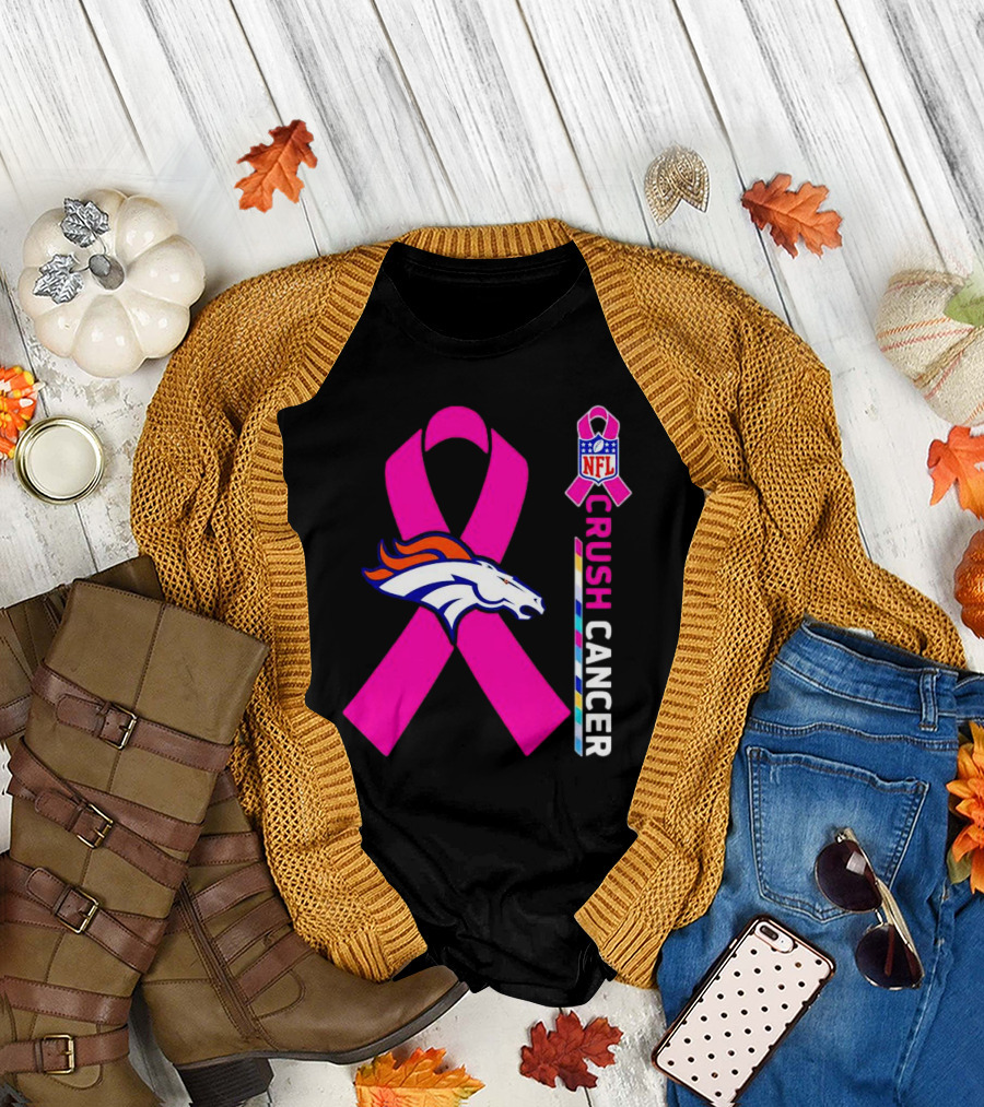 Denver Broncos NFL Pink Ribbon Crush Cancer Campaign T-Shirt