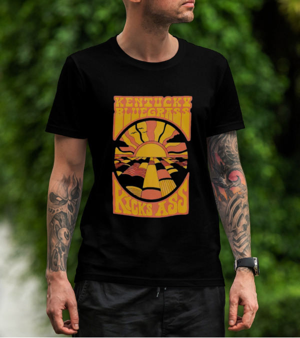 Kentucky Bluegrass Kicks Ass Retro Sunset Fields T-Shirt