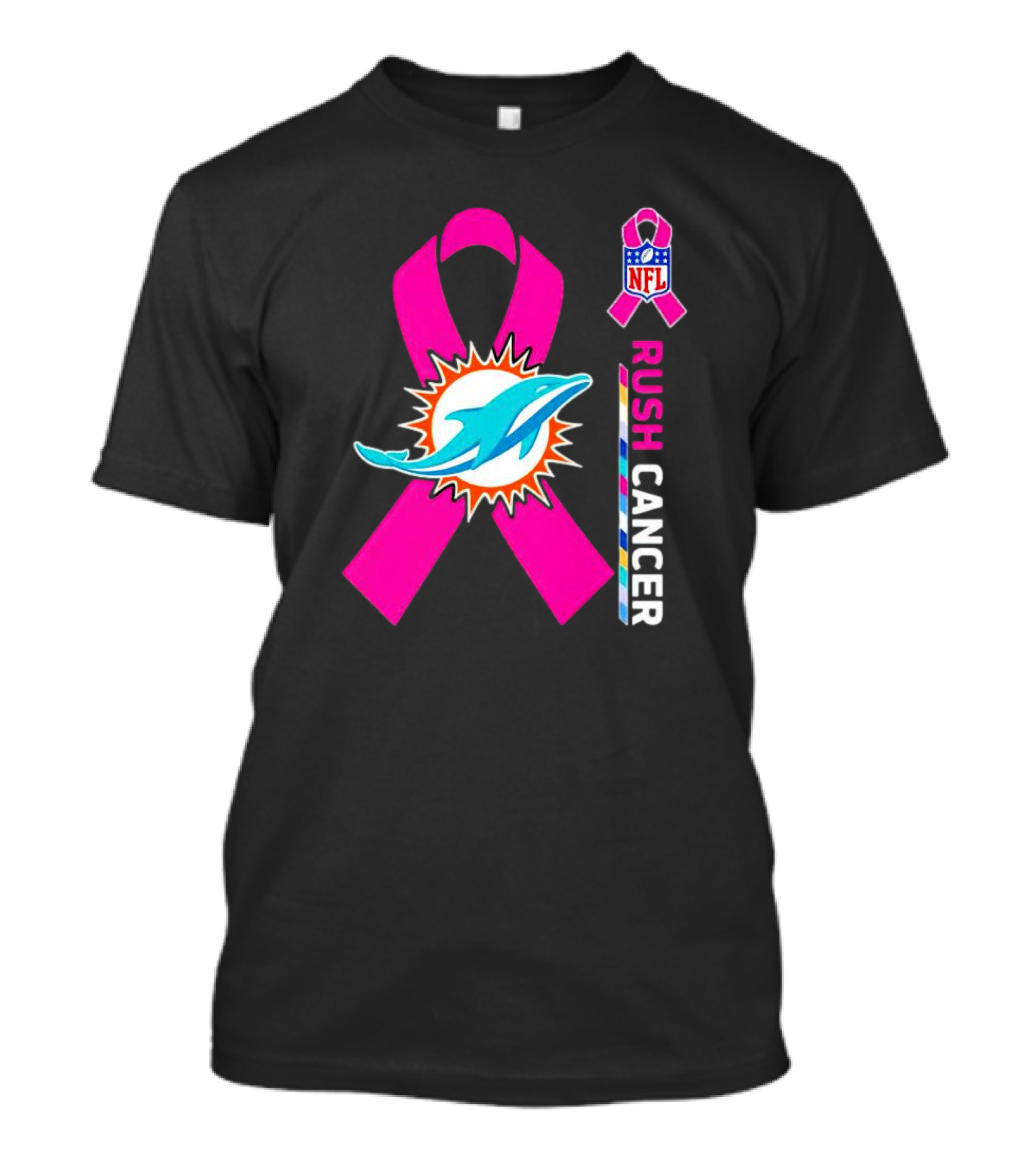 Miami Dolphins NFL Rush Cancer Pink Ribbon Emblem T-Shirt