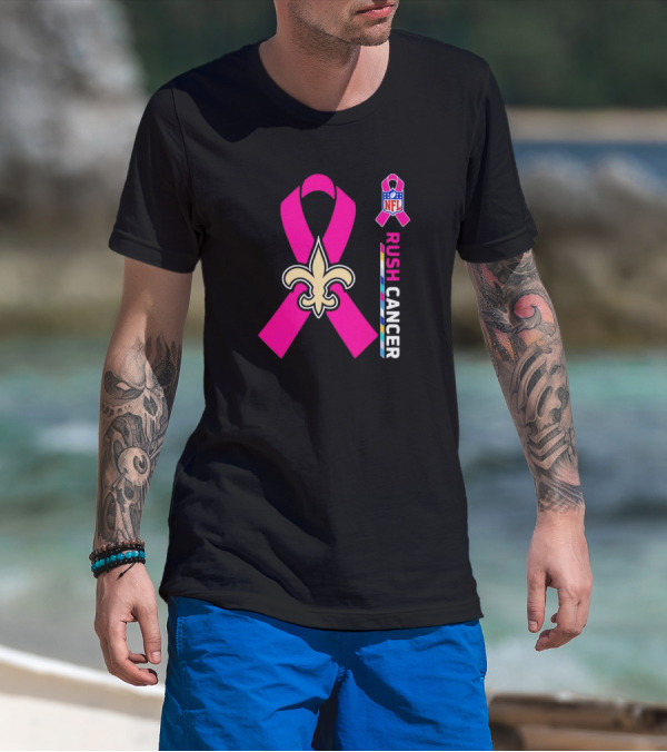 New Orleans Saints NFL Rush Cancer Awareness Pink Ribbon Fleur-de-lis T-Shirt