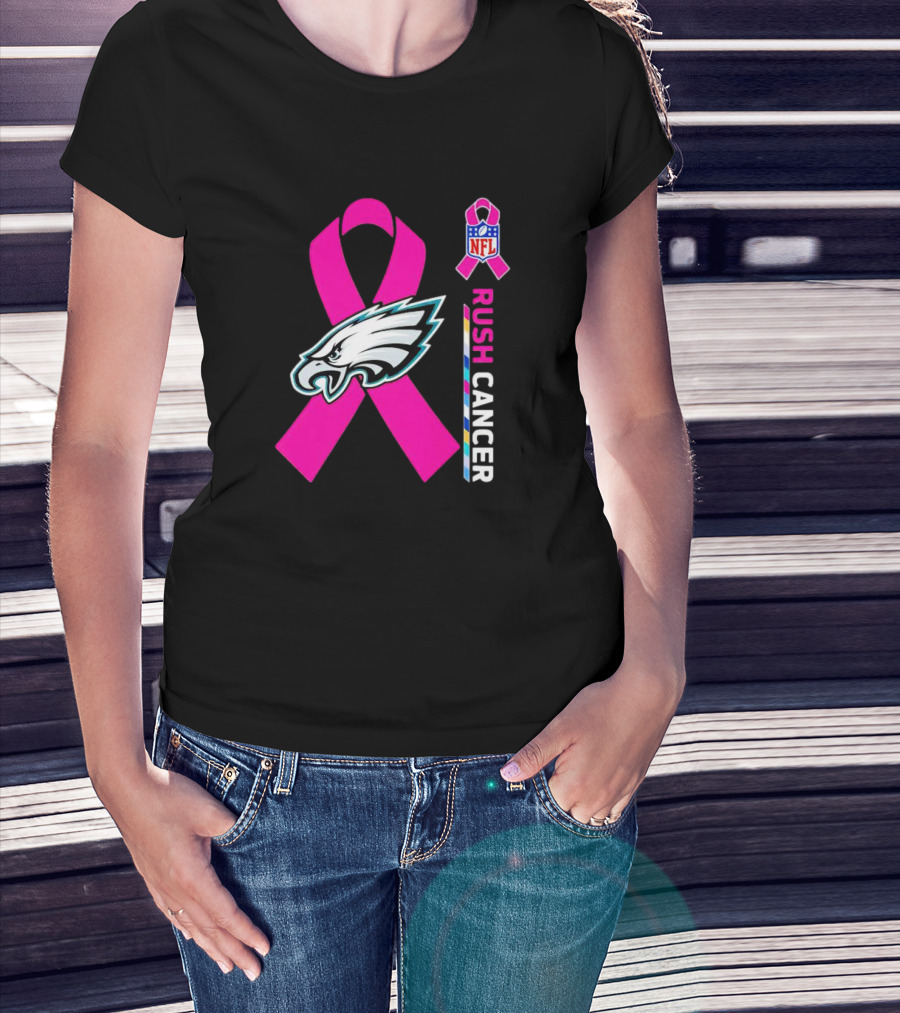Philadelphia Eagles NFL Pink Ribbon Rush Cancer T-Shirt