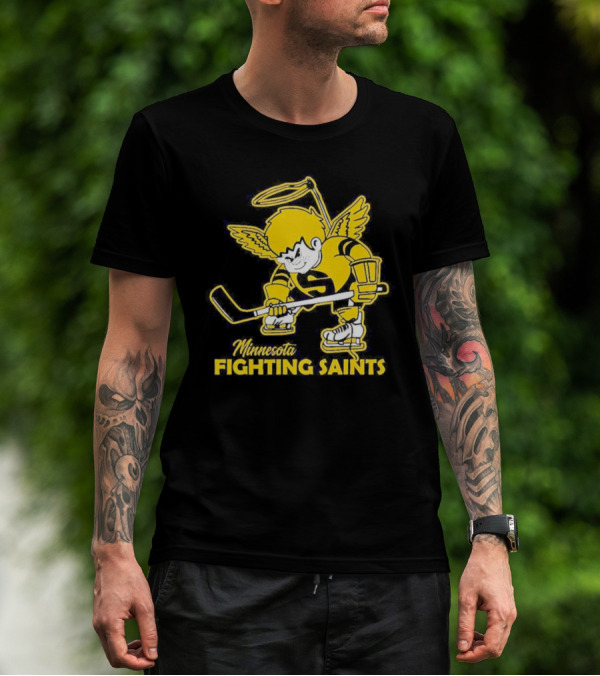 Minnesota Fighting Saints Hockey Mascot Vintage T-Shirt