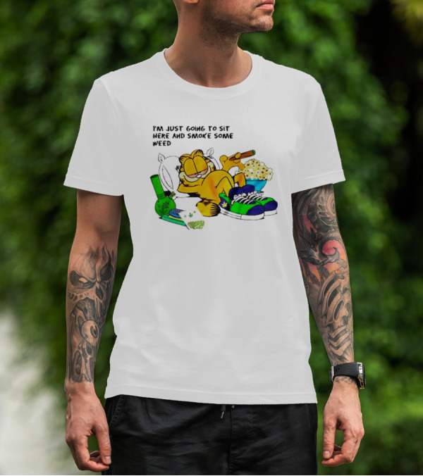 Garfield Smoking Weed Relaxing With Snacks And Bong T-Shirt