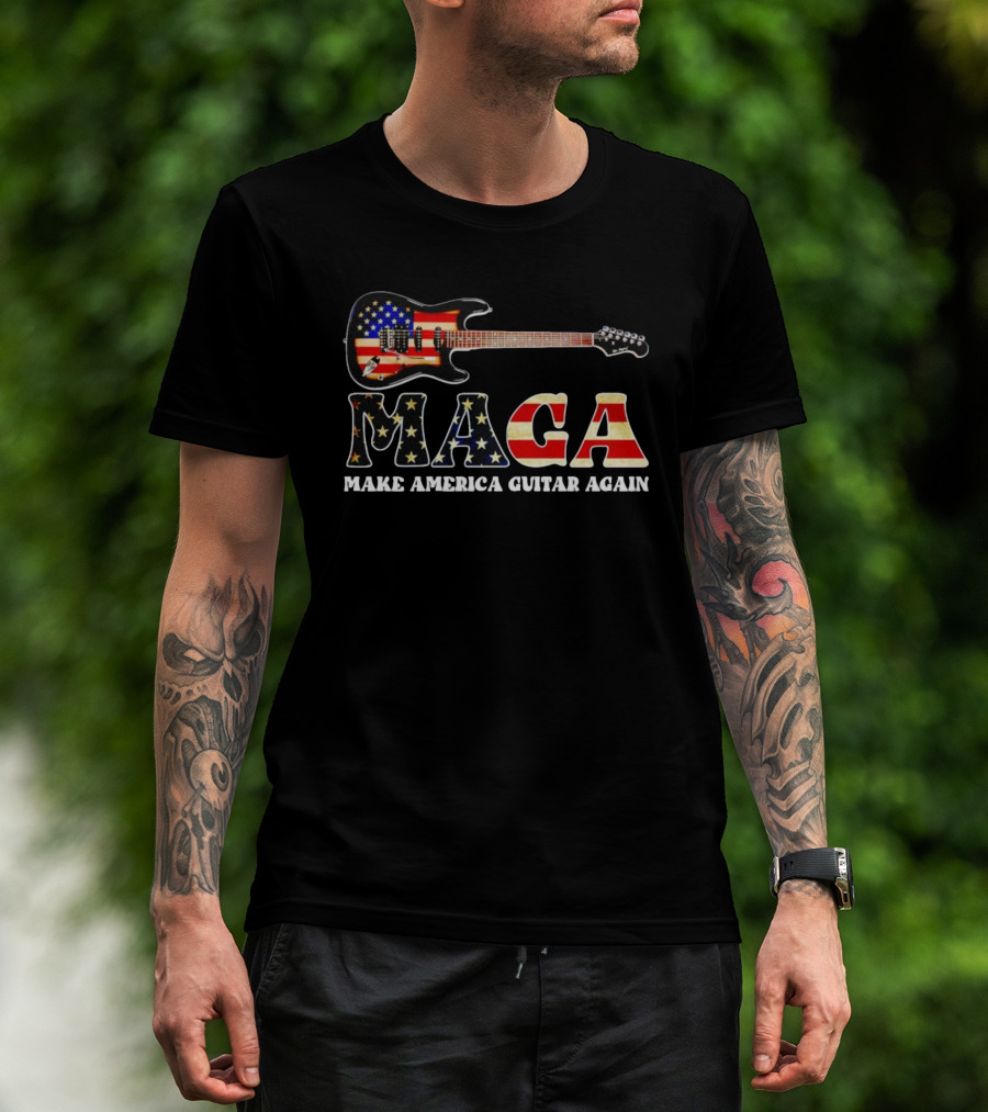 MAGA Make America Guitar Again USA Flag Electric Guitar T-Shirt