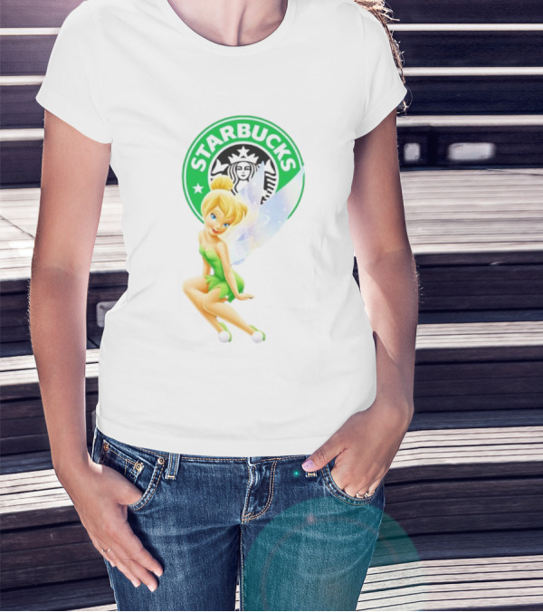 Starbucks Coffee Logo Featuring Tinker Bell Character T-Shirt
