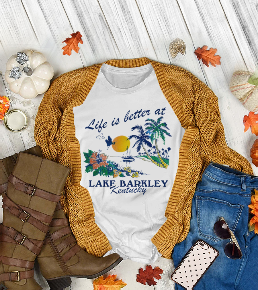 Life is Better at Lake Barkley Kentucky with Tropical Sunset and Flowers T-Shirt