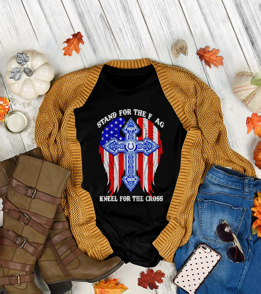 Indianapolis Colts Stand for the Flag Kneel for the Cross American Flag and Cross T-Shirt