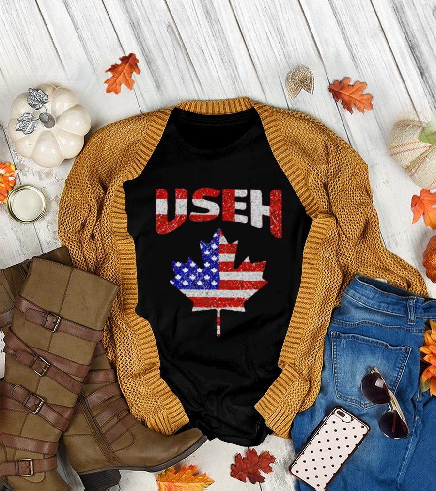USEH Leaf Canadian American Flag T-Shirt