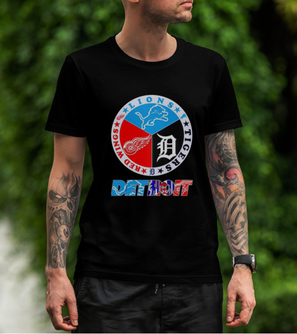 Lions Red Wings Tigers Detroit Circle T-Shirt