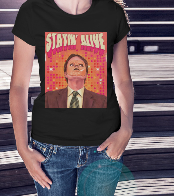 Stayin' Alive Dwight Schrute Retro Disco T-Shirt