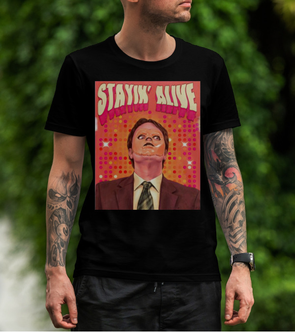 Stayin' Alive Dwight Schrute Retro Disco T-Shirt