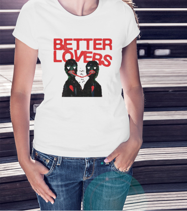 Better Lovers Distorted Figures With Textured Red Letters T-Shirt