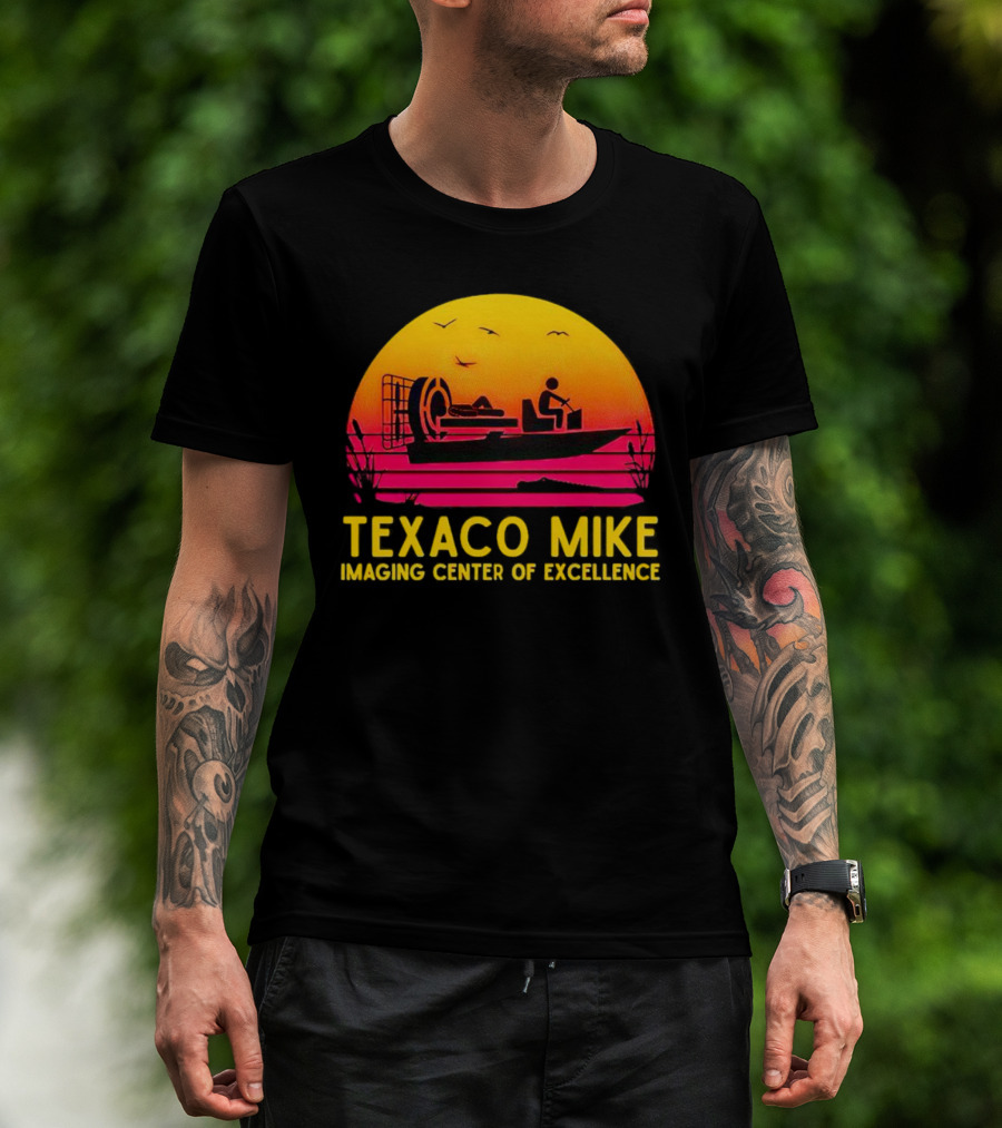Texaco Mike Imaging Center Of Excellence Airboat Sunset Scene T-Shirt