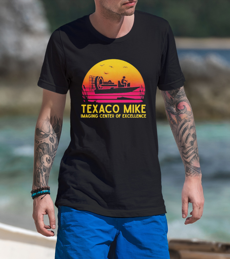 Texaco Mike Imaging Center Of Excellence Airboat Sunset Scene T-Shirt