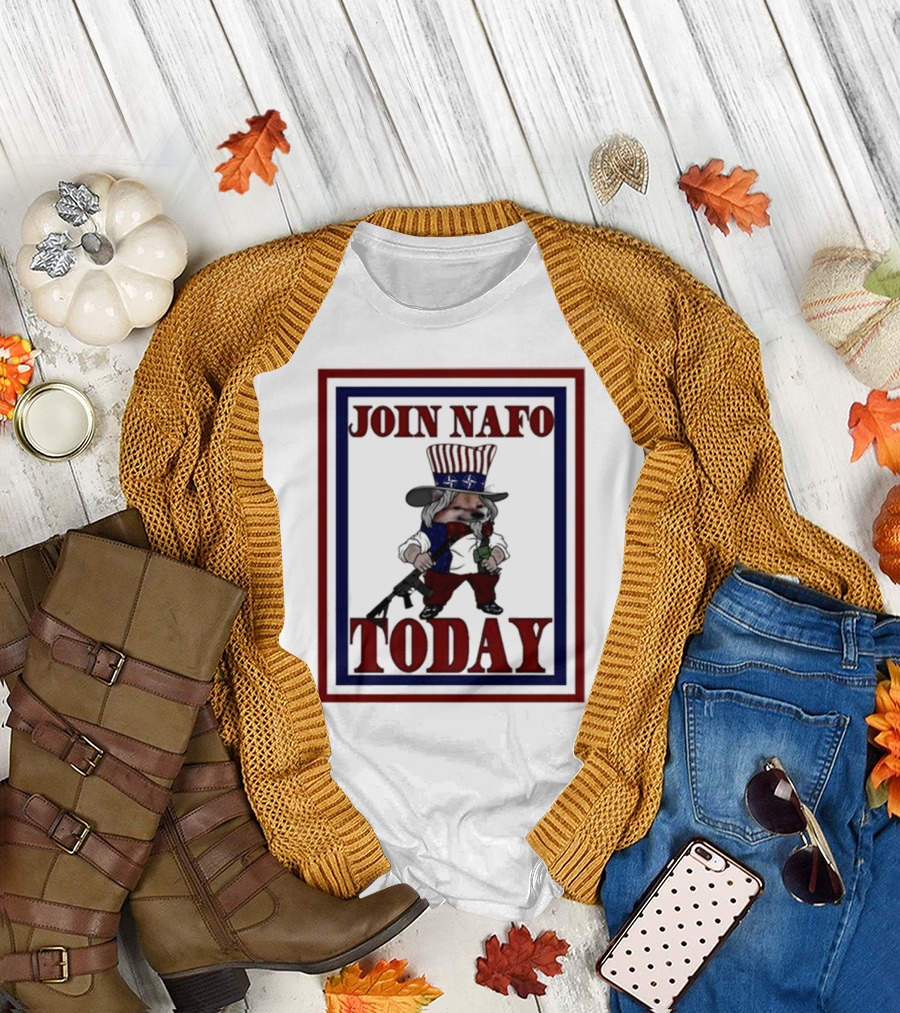 JOIN NAFO TODAY Uncle Sam Inspired With Gun and Cup in Hand T-Shirt
