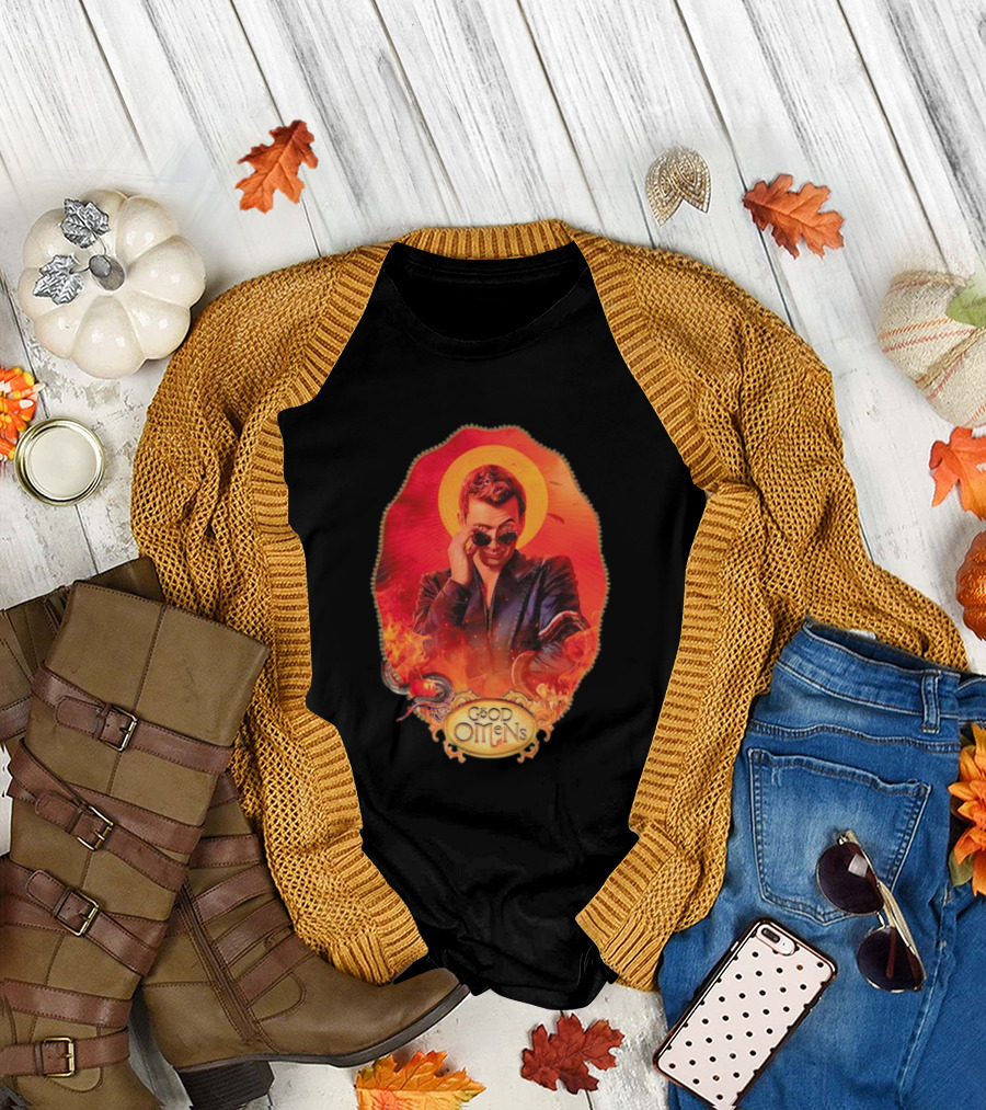Good Omens Crowley with Flames and Serpent Halo T-Shirt