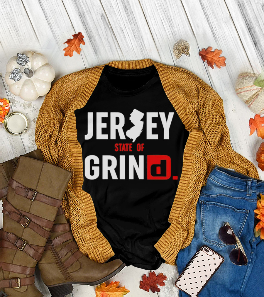 Jersey State of Grind New Jersey Map Outline Typography T-Shirt