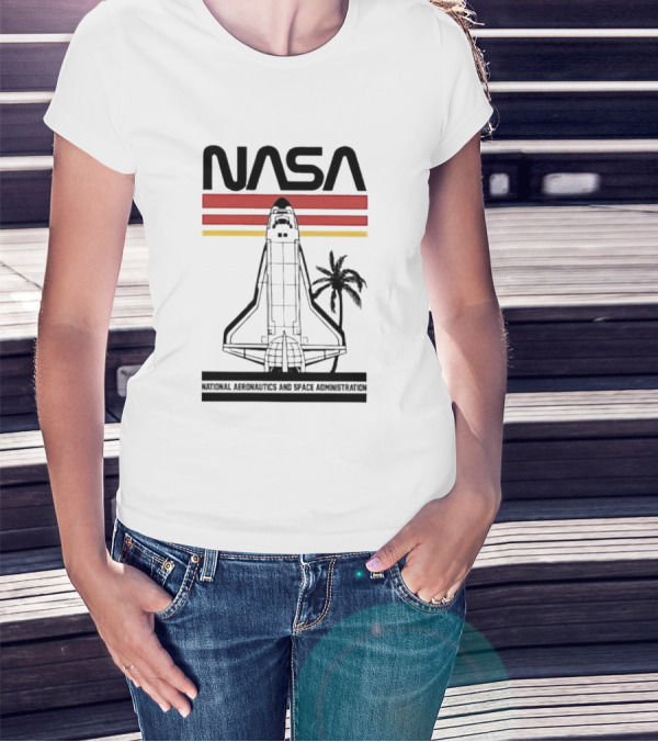 NASA National Aeronautics And Space Administration Shuttle Palm Retro Stripes T-Shirt