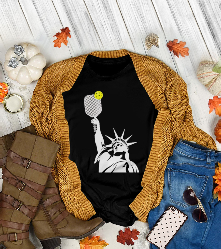 Statue of Liberty with Pickleball Paddle and Ball T-Shirt