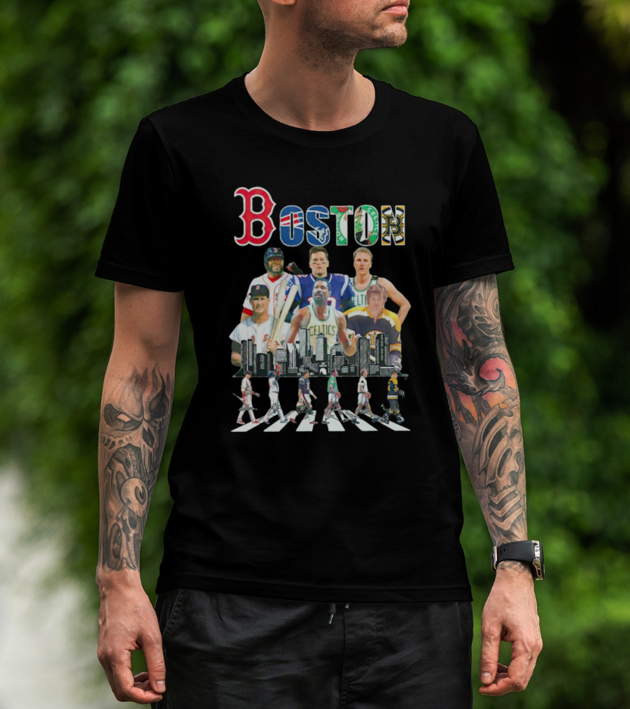 Boston Sports Team Legends Cityscape Players Signatures T-Shirt