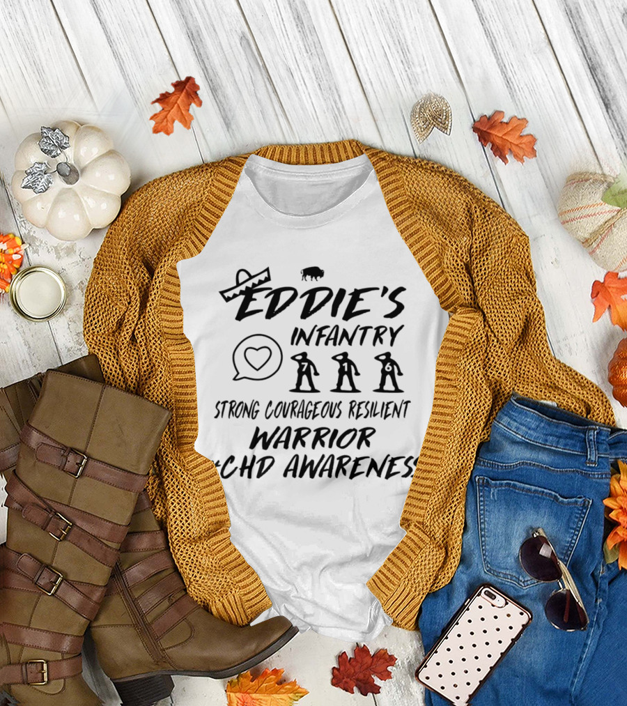 Eddie's Infantry Strong Courageous Resilient Warrior #CHD Awareness Heart Icon and Buffalo T-Shirt