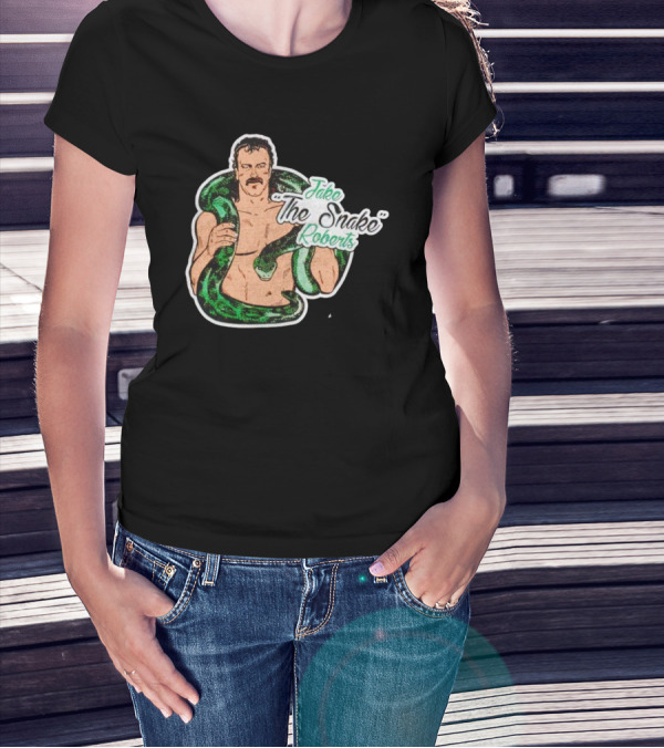 Jake The Snake Roberts Holding Green Serpent T-Shirt