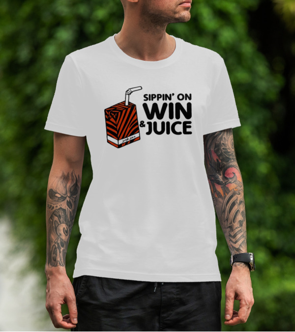Cincinnati Bengals Sippin’ On Win And Juice With Tiger Stripes Box T-Shirt