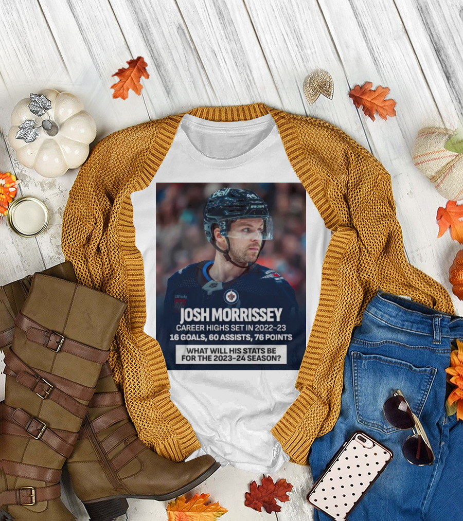 Josh Morrissey Career Highs 2022-23: 16 Goals, 60 Assists, 76 Points - Predicting 2023-24 Stats T-Shirt