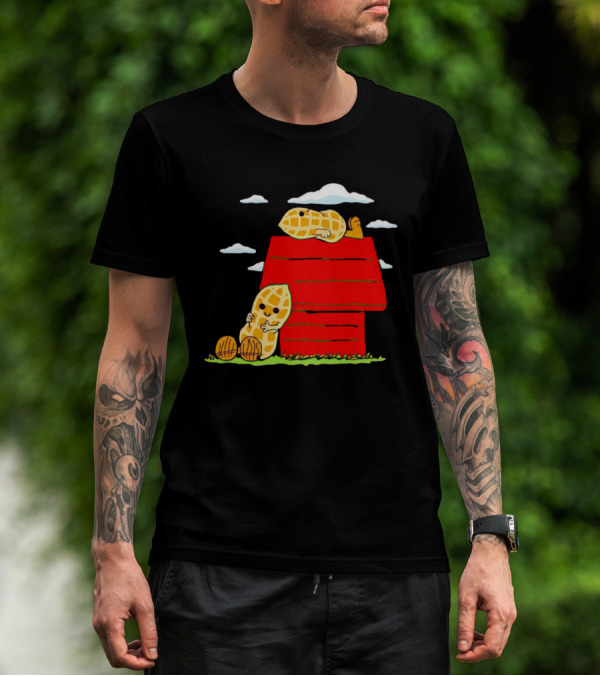 Peanuts Mashup Snoopy Red House Peanut Characters On Doghouse T-Shirt