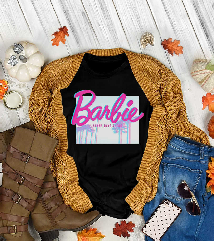Barbie Sunny Days Ahead Palm Trees Vibrant 3D Text T-Shirt