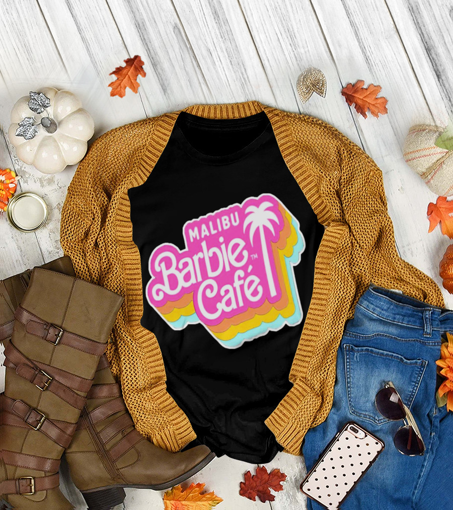 Malibu Barbie Cafe Colorful Retro Logo with Palm Tree T-Shirt