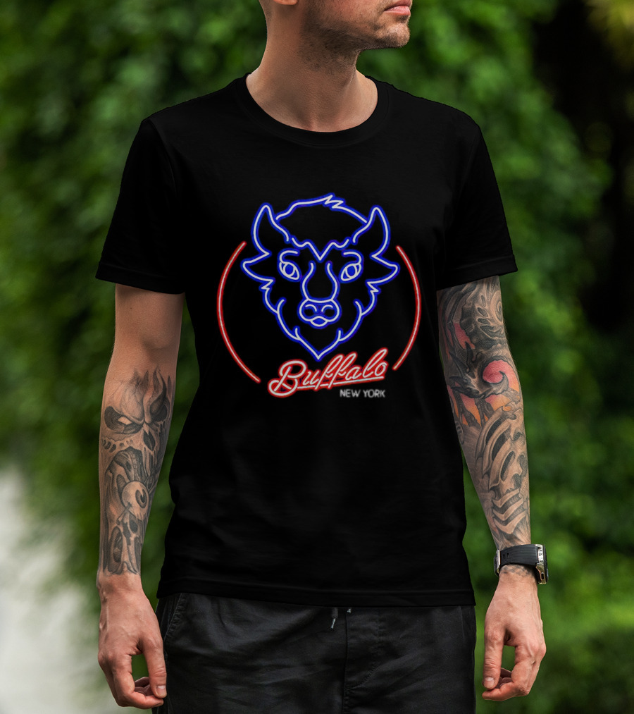 Buffalo New York Neon Bison Head T-Shirt