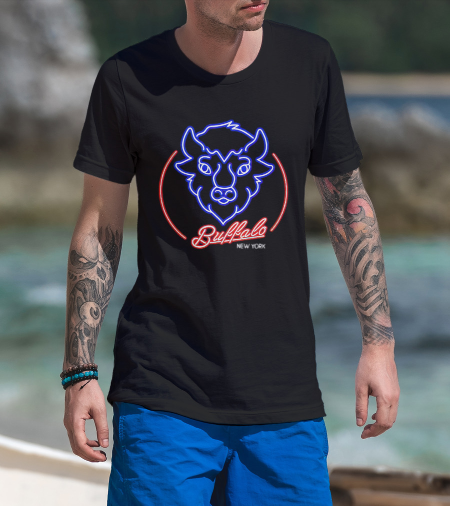 Buffalo New York Neon Bison Head T-Shirt