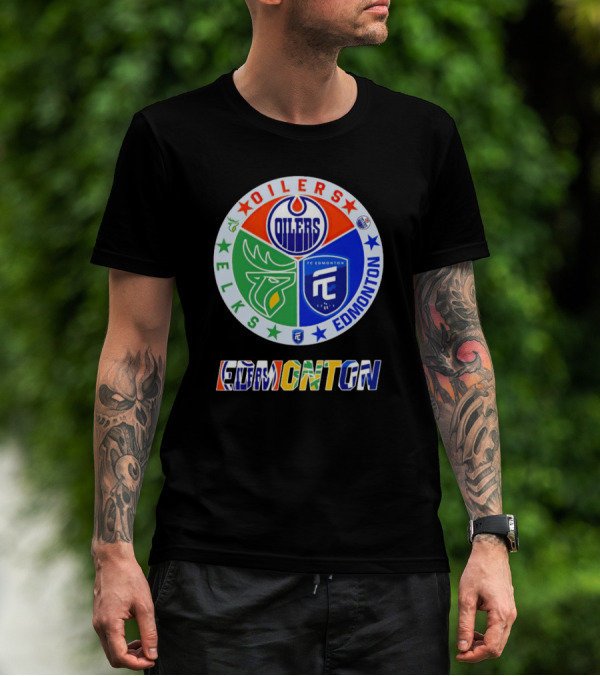 Oilers Elks FC Edmonton Sports Team Logo Collage T-Shirt