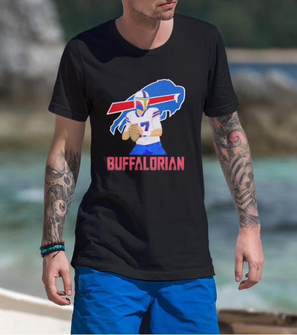 Buffalorian Josh Allen Buffalo Bills Mandalorian Helmet T-Shirt