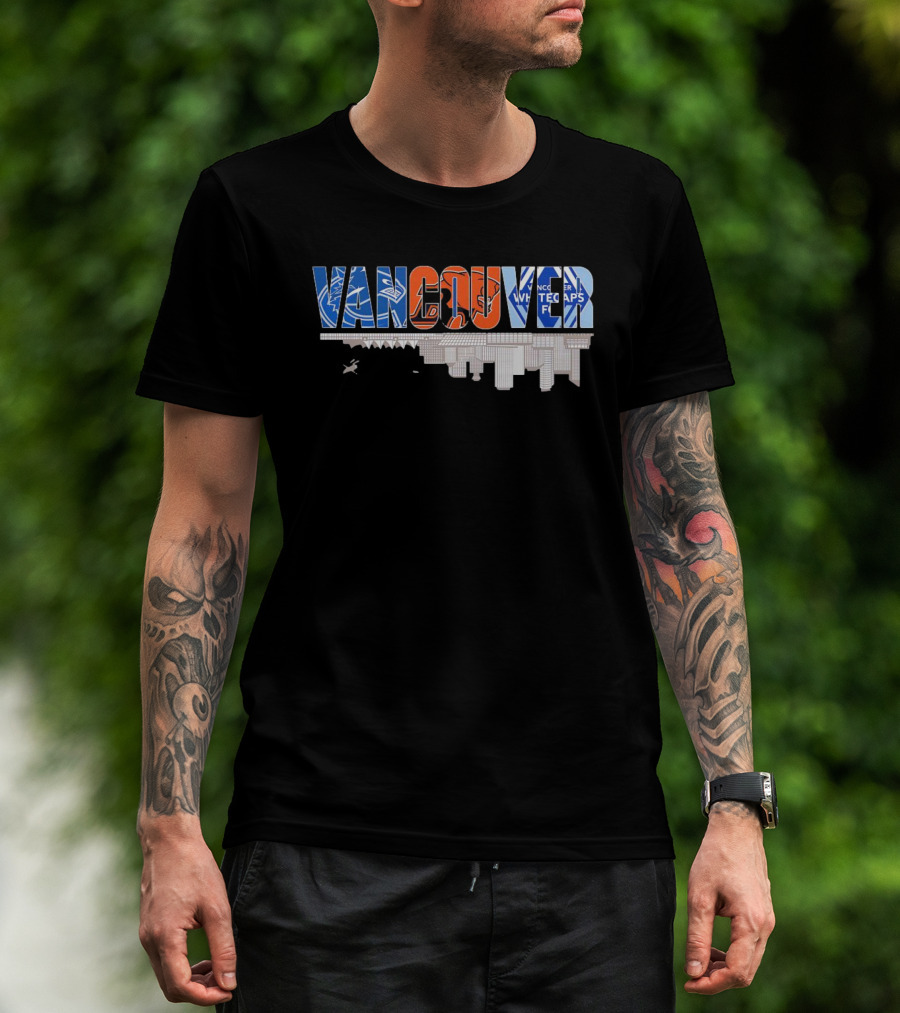 Vancouver Canucks BC Lions Vancouver Whitecaps City Skyline Upside T-Shirt