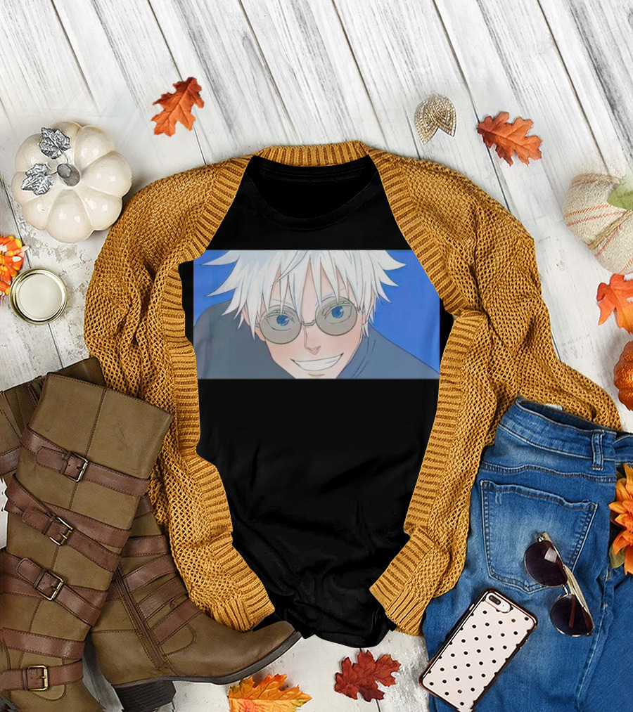 Young Gojo Satoru Anime Manga Art Blue Background T-Shirt
